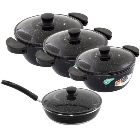 Kit 3 Panelas + Frigideira Gulê Alumínio 4 Peças Preto