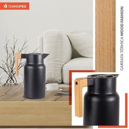 Garrafa Termica Wood Fashion Preta 1 Litro Termopro TP6551 - 4