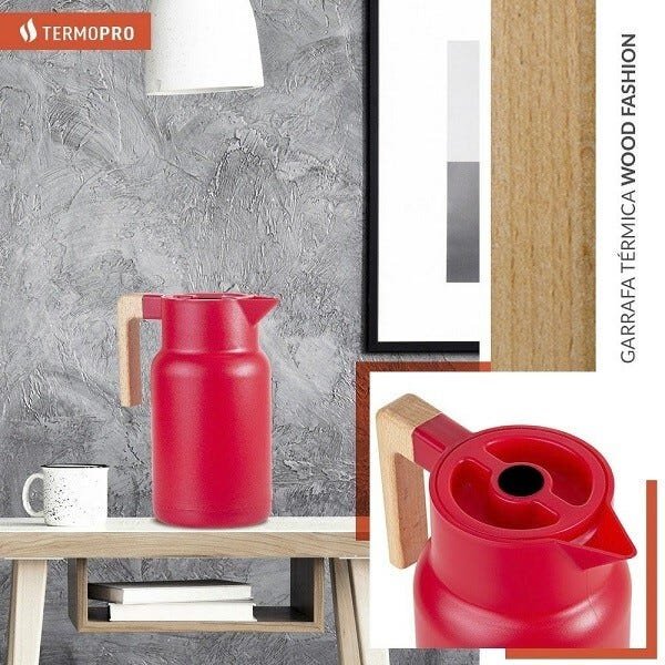 Garrafa Termica Wood Fashion Vermelha 1 Litro Termopro TP6549 - 5