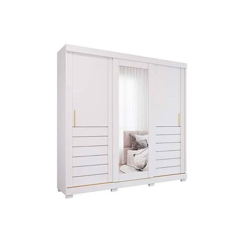 Guarda Roupa 3 Portas de Correr (1 C/ Espelho) e 6 Gavetas C/ Pés Cecilia Branco - Panan