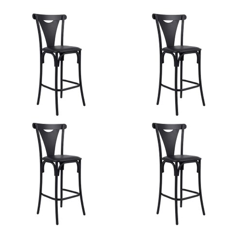 Kit 4 Banquetas Altas Viena em Aço Preto para Cozinha e Bancada Gourmet com Assento Corino - Preto
