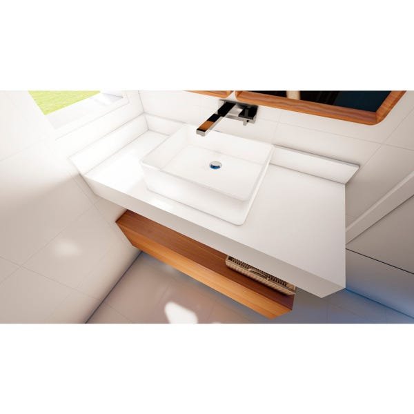 Bancada/Tampo para Pia de Banheiro 95cm x 35cm Quartzo Stone Italiano Branco Fosco - 2