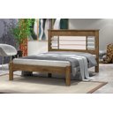 Ver imagem 1 de Cama RAI Casal Com Cabeceira Com Detalhes Cromados 100% MDF e Estrado em Madeira Cor Jequitiba/Off W
