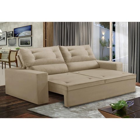 Sofá Retrátil e Reclinável 2 lugares com Molas 1,50m Laisa Suede Bege Madelina Decor
