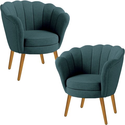 Kit Duas Poltronas Pétala em Linho Premium Verde Sua Casa Decorações Pés Madeira Claro