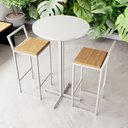 Ver imagem 1 de Conjunto Mesa Alta Bar Bistrô Redonda Branca 2 Banquetas Confort Pinus Industrial White Don Castro D