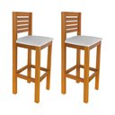 Ver imagem 1 de Conjunto 2 Banquetas Alta Laguna Mel Base em Madeira Maciça Assento Estofado Branco