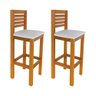 Conjunto 2 Banquetas Alta Laguna Mel Base em Madeira Maciça Assento Estofado Branco - 1