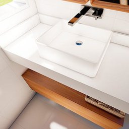 Bancada/Tampo para Pia de Banheiro 65cm x 40cm Quartzo Stone Italiano Branco Fosco - 1