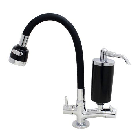Torneira Com Filtro Cozinha Mesa Duplo Jato Gourmet Black
