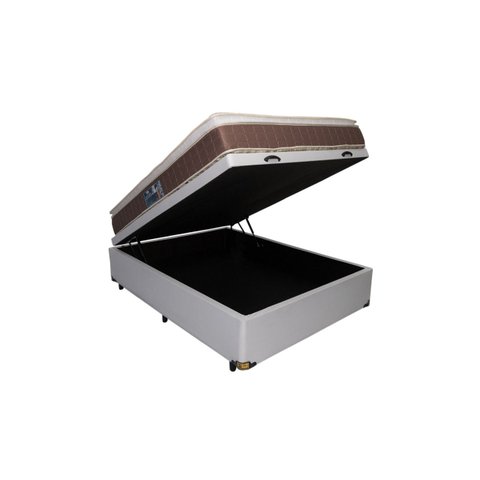 Cama Base Box com Baú Queen+ Colchão de Espuma D28 Dupla Face - Pillow Top -confort - Anjos:branco