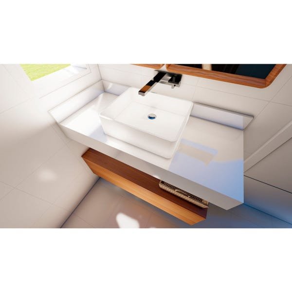 Bancada/Tampo para Pia de Banheiro 85cm x 35cm Quartzo Stone Italiano Branco Polido - 2