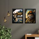 Ver imagem 1 de Kit 2 Quadros Aviação - Gato Aviador 24x18cm:madeira Branca