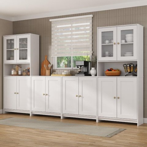 Armário de Cozinha com Armário e Balcão 4 Peças 12 Portas 8 Prateleiras Americano 336cm Cor