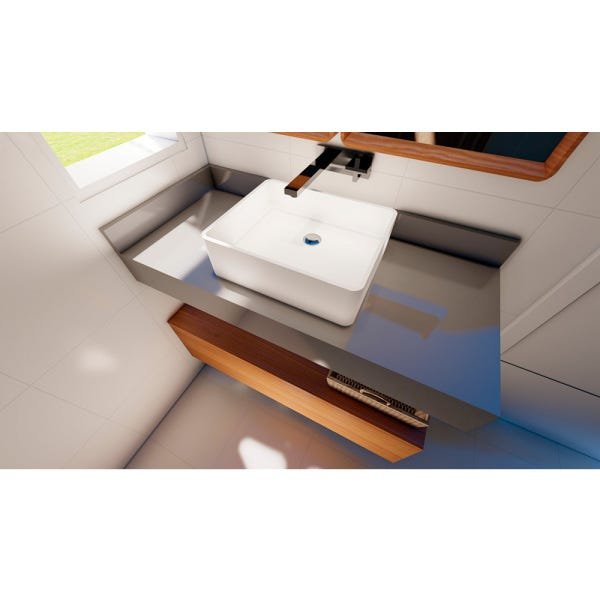 Bancada/Tampo para Pia de Banheiro 65cm x 30cm Quartzo Stone Italiano Cinza Escuro Polido - 2