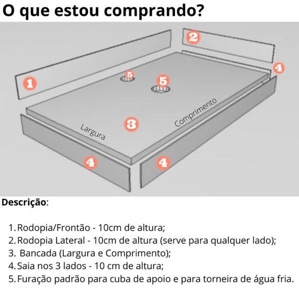 Bancada/Tampo para Pia de Banheiro 80cm x 40cm Quartzo Stone Italiano Cinza Claro Fosco - 3