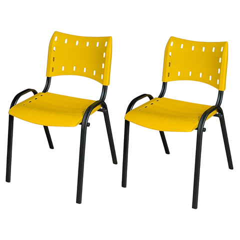 Kit 2 Cadeira Iso Tubo Oblongo Aço Industrial Empalhável - Amarelo