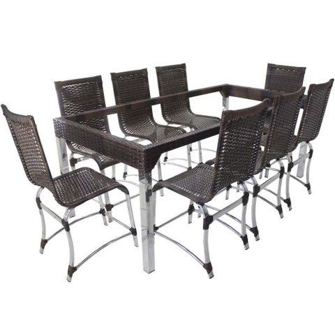10 Cadeiras Haiti e Mesa de Jantar 240x100 Alumínio - Trama Argila