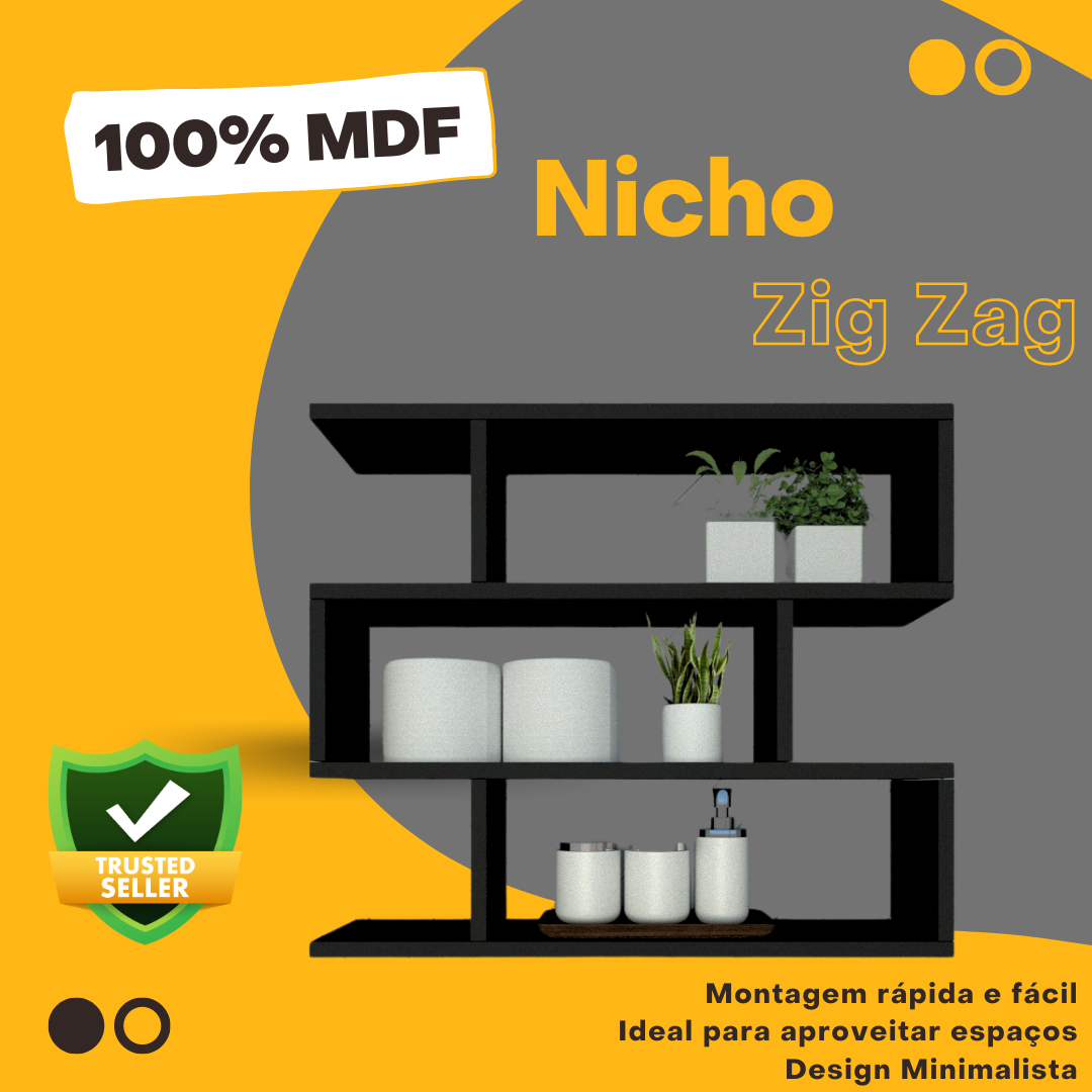 Nicho Zig P15cm Minimalista Preto Mdf Organizador Cozinha - Rufatto Decorações - 5