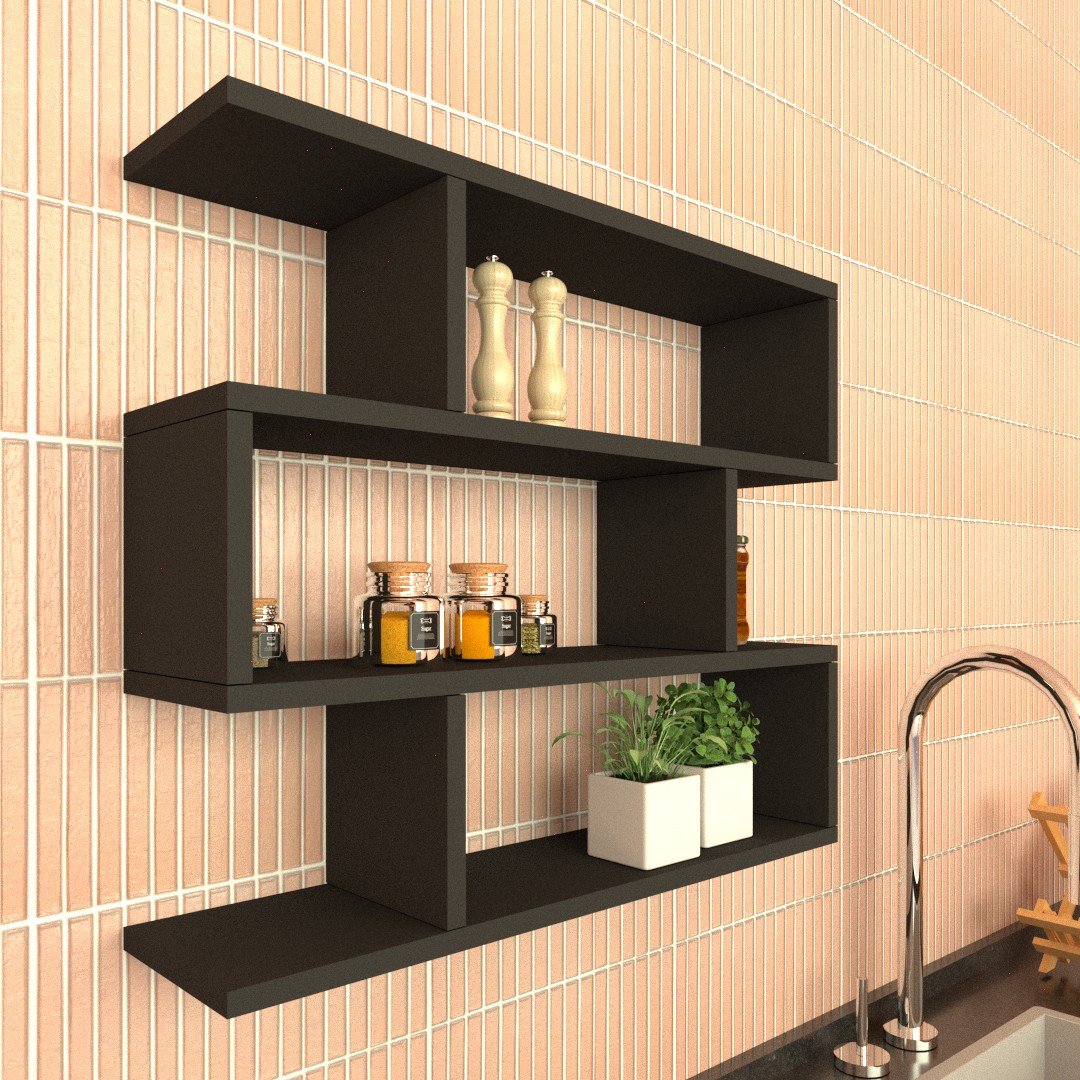 Nicho Zig P15cm Minimalista Preto Mdf Organizador Cozinha - Rufatto Decorações - 3