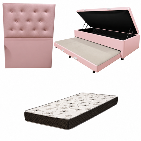 Cama Box Baú Solteiro com Auxiliar (Bicama) + Colchão Solteiro Espuma D20 12cm | Kit Completo com Ca