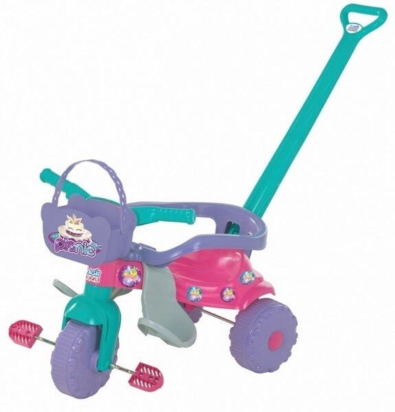 Triciclo Motoca Infantil Tico Tico Dino Rosa Menina Magic em