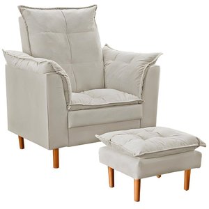 Poltrona de Amamentação com Puff Quarto Bebê Vitória Suede Cor:bege