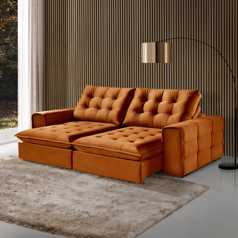 Sofá 180 Galliano Retrátil Reclinável Conforto Sofisticação:terracota