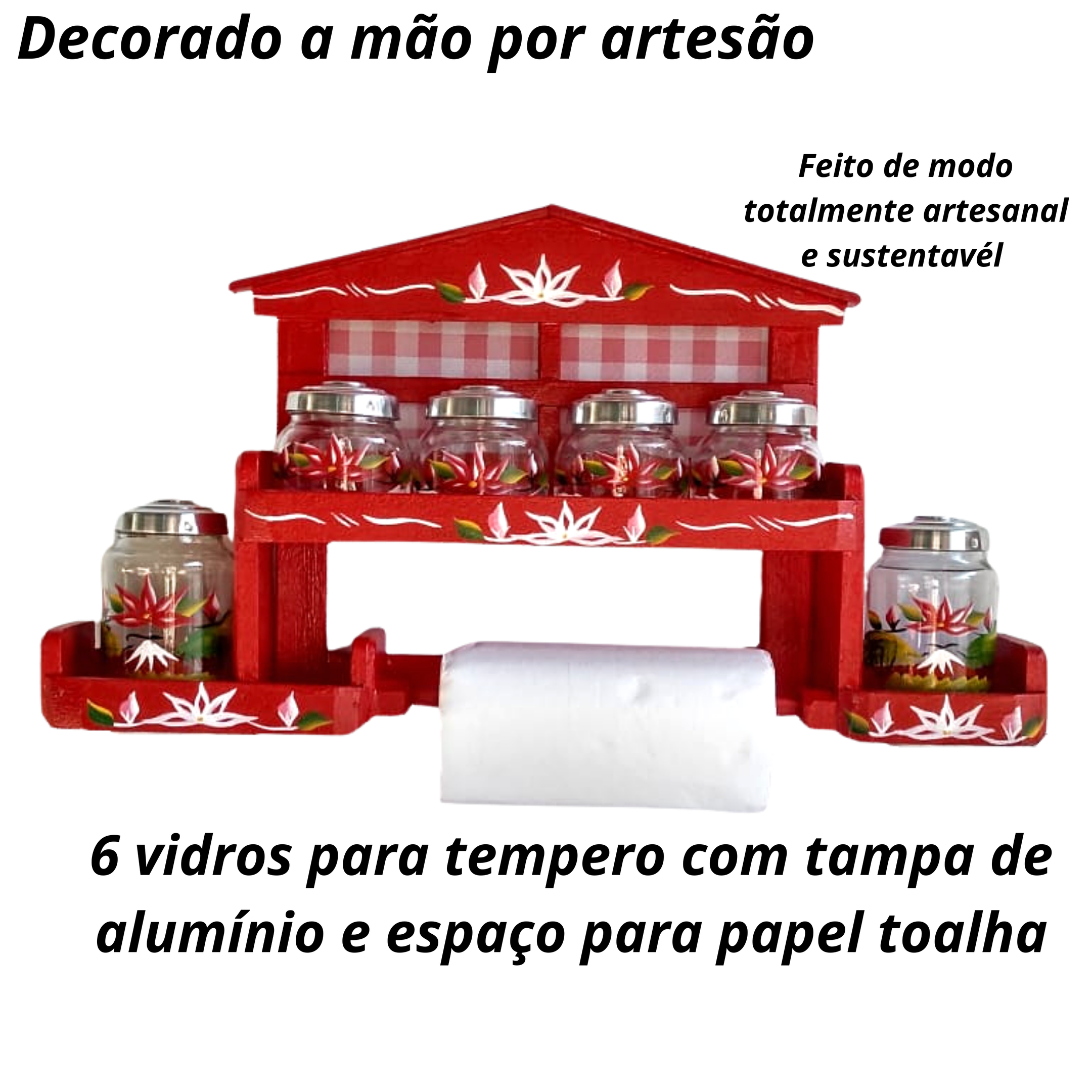 Porta Tempero Espaço Para Papel Toalha Vidros P/ Condimento - 2