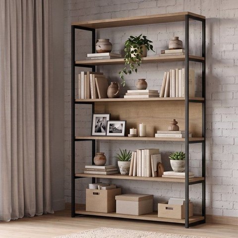 Estante Multiuso Livros Industrial 120CMX190CM Oxford Marrom Woodmel e Preto