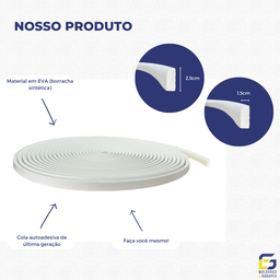 Rodapé Eva Autocolante Flexível Cordão 2,5cmx1,5cm 25 Metros - Branco - 2