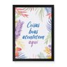 Quadro Decorativo Tela Canvas Coisas Boas Acontecem Aqui Fundo Floral - 32,5x23cm (Moldura caixa lac - 1