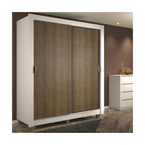 Guarda-Roupa Solteiro Madesa Dallas 2 Portas de Correr 2 Gavetas com Pés Branco/Rustic Cor:Branco/Ru
