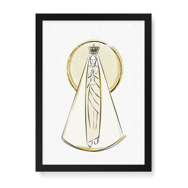 Quadro Decorativo Tela Canvas Nossa Senhora De Fátima Fundo Branco - 32,5x23cm (Moldura caixa laca p - 1