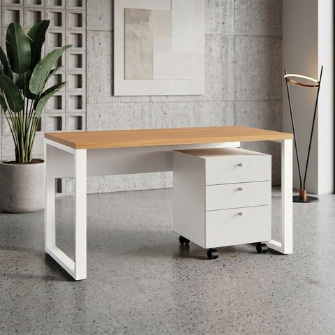 Escrivaninha Escritório 160cm x 60cm e Gaveteiro 3 Gavetas com Rodízios Industrial Executive