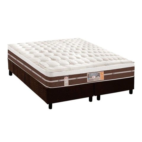 Cama Box King: Colchão Molas Pocket Ensacadas Castor Silver Star Air Híbrido + Base CRC Suede