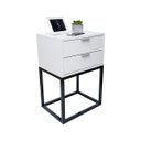 Ver imagem 1 de Mesa de Cabeceira Industrial 40cm Branco 2 Gavetas Pés Ferro Preto para Quarto Cama