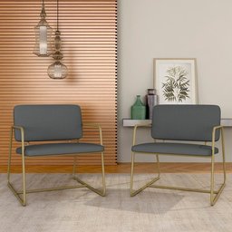 Kit 2 Poltronas Estofadas Industrial Sintra Dourado/suede Cinza - M.a Dourado/suede Cinza - 2