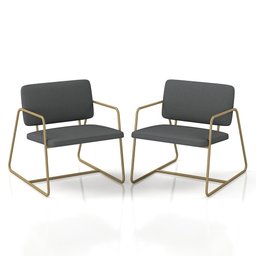 Kit 2 Poltronas Estofadas Industrial Sintra Dourado/suede Cinza - M.a Dourado/suede Cinza - 1