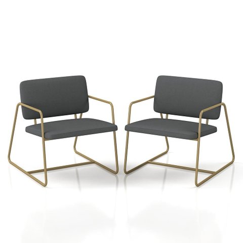 Kit 2 Poltronas Estofadas Industrial Sintra Dourado/suede Cinza - M.a Dourado/suede Cinza