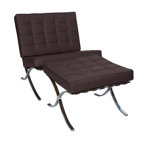 Poltrona com Banqueta Barcelona Base Cromada Couro Ecologico:café