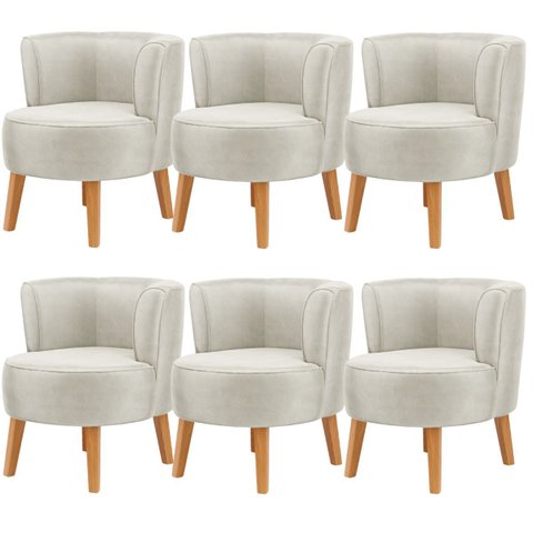Kit 6 Poltronas Estofadas para Recepção de Escritório Ergonômica Tecido Veludo Macia Pés de Madeira