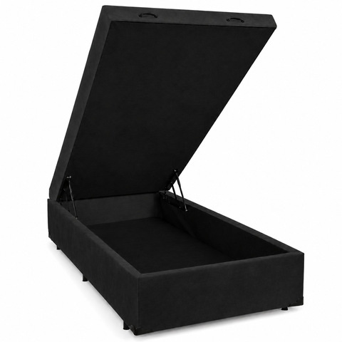 Mini Cama Box Baú Suede Preto 70x150cm - Genki Kenko Colchões
