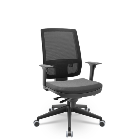 Cadeira Presidente Brizza Plaxmetal Tela Preta Base Itália PU Slider Assento T19 Vinil Preto