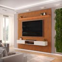 Ver imagem 1 de Painel com Bancada para Tv até 75 Polegadas Ripado com Led Dj Móveis Trento 250 Freijó Off White