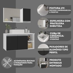 Conjunto de Gabinete Banheiro 80cm com Cuba e Espelheira - - 7