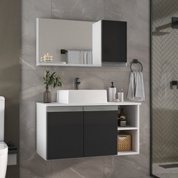 Conjunto de Gabinete Banheiro 80cm com Cuba e Espelheira - - 2