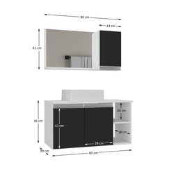 Conjunto de Gabinete Banheiro 80cm com Cuba e Espelheira - - 4
