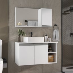 Conjunto de Gabinete Banheiro 80cm com Cuba e Espelheira - 2