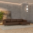 Ver imagem 1 de Sofá Bipartido Sala de Estar Kiara 292cm Chaise Direito Pés de Ferro Couro Caramelo Manchado G52 - G